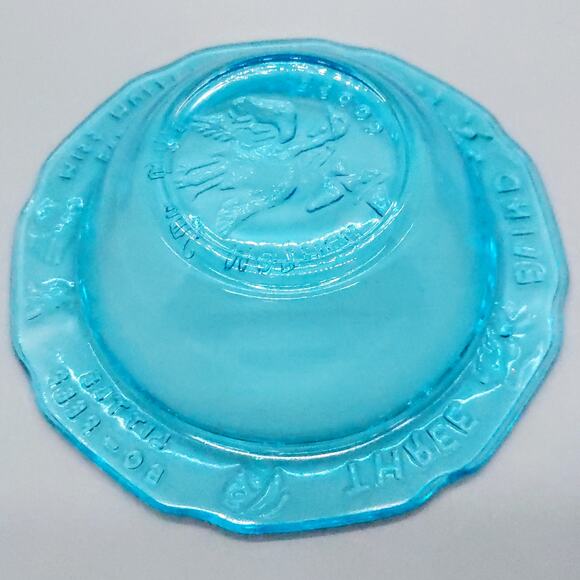 Vintage Tiara Glass Mother Goose 3 Piece Nursery Rhyme Dish Set Aqua Blue EUC - Picture 6 of 12